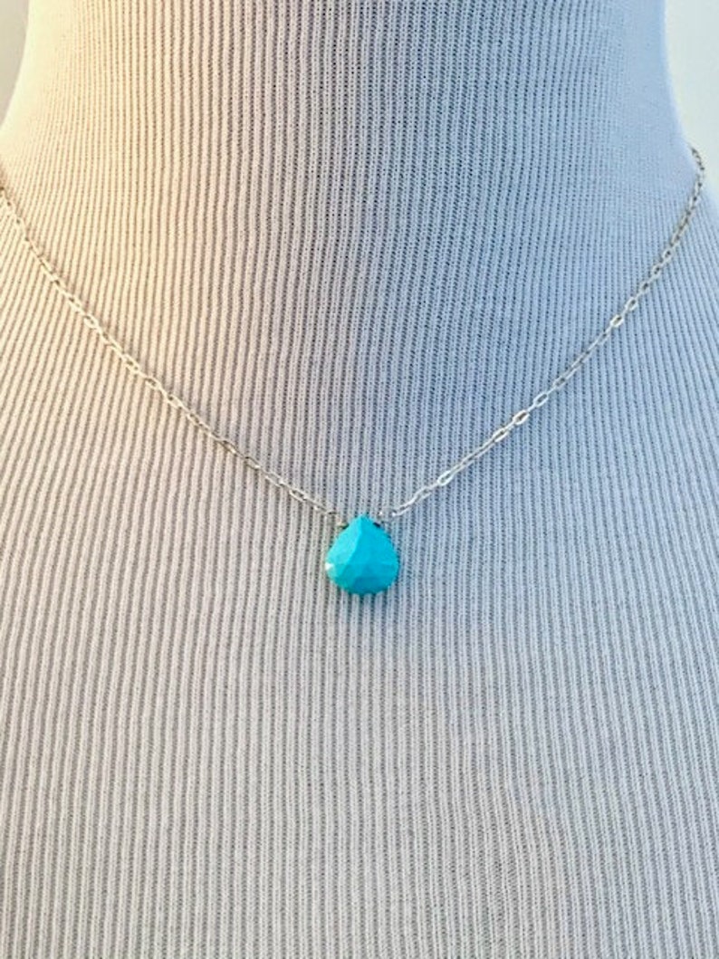 Sterling Silver Necklace With Turquoise Faceted Briolette
