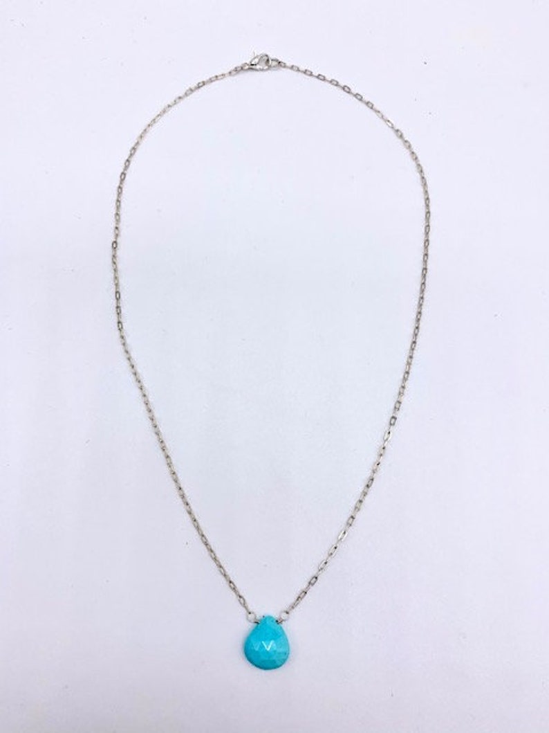 Sterling Silver Necklace With Turquoise Faceted Briolette