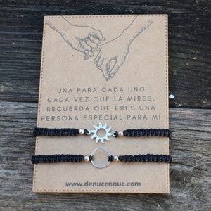 Bracciale in acciaio inossidabile con sole e luna | Bracciale impermeabile | Bracciale dell'amicizia | Bracciale equilibrio | Bracciale per coppie | carta ricordo