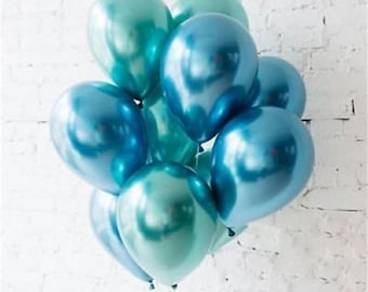 10 Pack! 12" Metallic Balloons Blue and Teal Metallic Balloons Latex Balloons Shiny Glossy Balloons Green and Blue Balloons Party Balloon