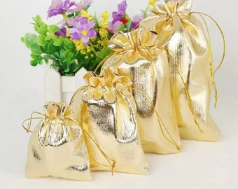 50pcs/lot Gold Foil Organza Bag Candy Gift Bags 4 Size Wedding Party Favor Pouch Christmas Decoration Packaging Bags DIY