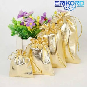 50 pcs/lot sac en organza en feuille d'or sacs-cadeaux de bonbons 4 tailles pochette de cadeau de noce décoration de noël emballage sacs bricolage