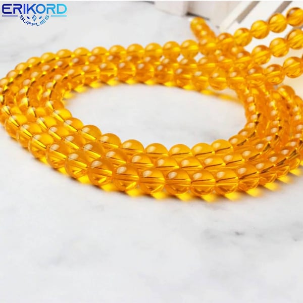 4/6/8/10/12mm Glass Beads Orange Glass Beads Clear Glass Beads Round Bead Strand Crystal Orange Beads 8mm Beads 10mm Beads 15" Strand