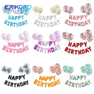 1 Juego de 12 pulgadas de feliz cumpleaños, cartel con letras, globos de confeti, decoraciones para fiesta de cumpleaños para Baby Shower, decoración de boda para niños y niñas