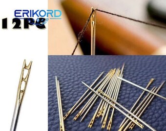 12 Pcs Thick Big Eye Sewing Self Threading Needles Embroidery Hand Sewing Simple Sewing Threading Needles Garden