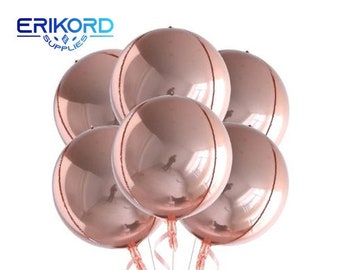 6 pcs 22 pouces Or Rose Gros Ballons 4D 360 Degrés Ronds Métalliques Or Rose Ballons Anniversaire Baby Shower De Mariage Décorations De Noël