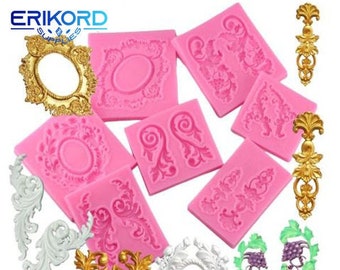 Scrolls Baroque Corner Silicone Mold Cupcake Baking Relief Fondant Cake Decorating Tools Chocolate Candy Clay Mould