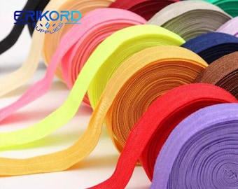 5 Yard 15mm Solid Color Shiny Foe Foldover Elastic Ribbon Lace Trim Elastic Band Hair Ties Headband Dress DIY Sewing Accessories