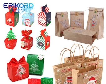 Merry Christmas Candy Boxes, Christmas Gift Boxes, Santa Claus Snowman Gift Bags, Xmas Paper Bags, Treat Boxes, Holiday Boxes