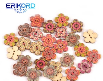 20/25mm 50pcs Mixed Flower Pattern Wooden Buttons Scrapbooking Crafts for Decorative Sewing Apparel Accessories Home Party Wedding Decor