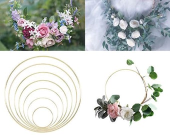 10/15/20/25/30/35/40cm Iron Gold Metal Ring Portable Garland Baby Shower Wedding Bride Wreath Handmade Flower Catcher Hoop Decor