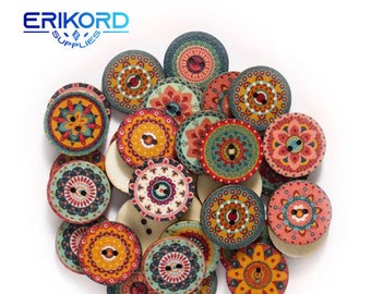 50pcs 15-25mm Retro Series Wood Buttons for Handwork Sewing Scrapbook Clothing Crafts Accessories Gift Card Decoration