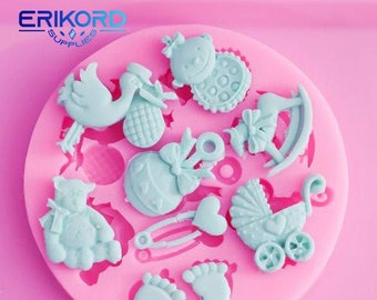3D Baby Shower Party Silicone Fondant Mold for Cake Decorating Cake Sugar Craft Chocolate Moulds Tools Wedding Cake Cupcake Cookies Decor