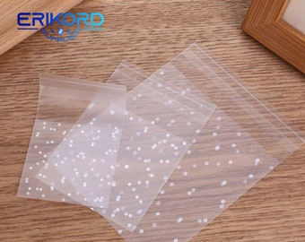 100pcs Transparent Cellophane Polka Dot Cookie Candy Bag Self-Adhesive Plastic Bags for Biscuits Snack Baking Package Wedding Party Gift Bag