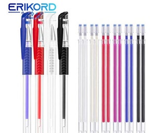 12 pièces recharges de stylo effaçable à la chaleur d'encre stylo de marquage de tissu avec un étui à stylo pour la couture artisanat quilting outils de couture craie de tailleur