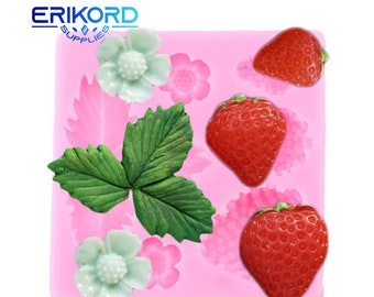 3d Strawberry Silicone Molds Flower Leaf Cupcake Topper Fondant Cake Decorating Tools Candy Clay Chocolate Gumpaste Moulds Free Shipping