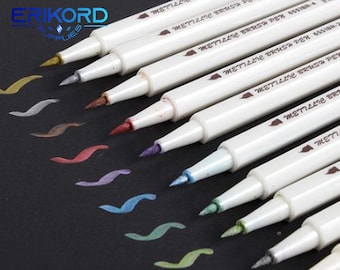 10 Colors Lot Metallic Marker Pen DIY Scrapbooking Crafts Soft Brush Pen Art Marker Pen For Stationery School Supplies
