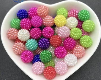 50pcs 10mm Acrylic Beads Bayberry Beads Round Loose Beads Fit Europe Beads For Jewelry Making DIY Accessories Multicolor Textured Beads