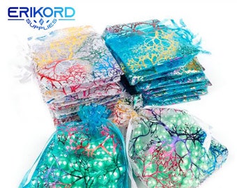 50pcs/lot Colorful Organza Bags Jewelry Packaging Bags Christmas Decoration Wedding Favor Pouches & Drawstring Gift Bag