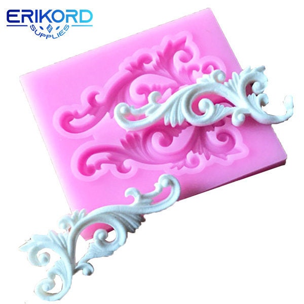 Baroque Scrolls 3D Mold Border Mold Silicone Flower Fondant Cake Decorating Tools Cupcake Chocolate Gum Paste Clay Candy Molds Chocolate DIY