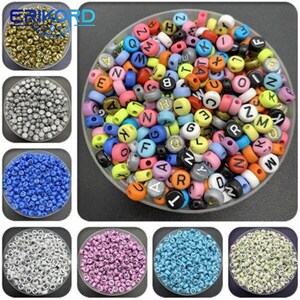 100 unids/lote 7mm cuentas espaciadoras acrílicas redondas cuentas de letras cuentas ovaladas del alfabeto para fabricación de joyería DIY accesorios hechos a mano 26 mezcla aleatoria
