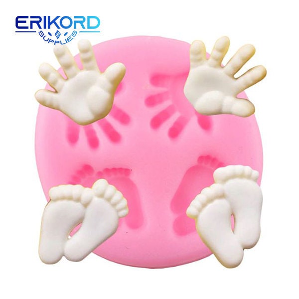 Baby Foot Hand Silicone Molds Cupcake Topper Fondant Mold DIY Party Cake Decorating Tools Candy Clay Chocolate Gumpaste Moulds Cake Border