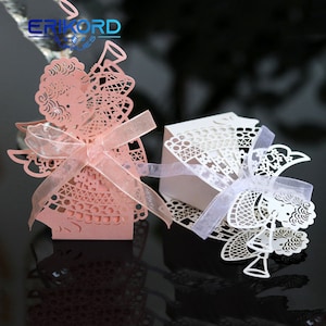 10 pièces découpées au Laser chariot creux cadeaux de faveur ange fille boîtes à bonbons avec ruban anniversaire bébé douche fête de mariage fournitures de faveur