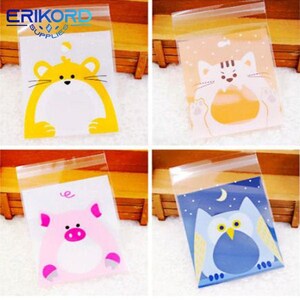 100 pçs animais bonitos biscoito doces saco de presente autoadesivo sacos de plástico saco do favor do casamento festa de aniversário biscoitos lanche saco de embalagem de cozimento