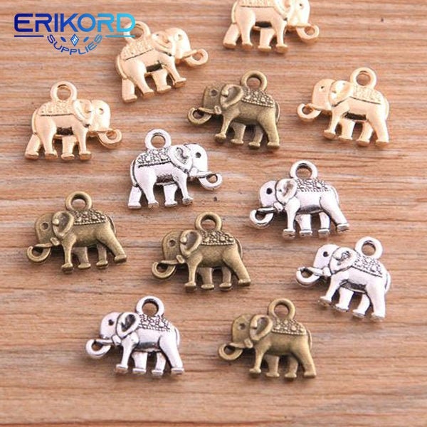 20pcs 12*13mm Antique Bronze Silver Gold Metal Zinc Alloy Small Elephant Charms Fit Jewelry Animal Pendant Charms Makings