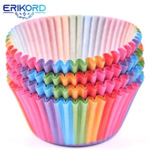 100pcs Rainbow Color Cupcake Liner Baking Cup Cupcake Paper Cake Cream Piping Bag Tray Mold Decorating Baking & Pastry Tools Muffin Liners