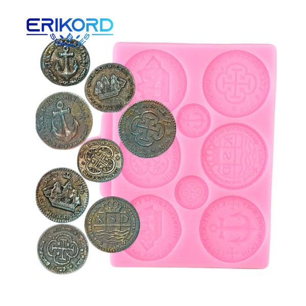 Treasure Coins Border Silicone Molds Cupcake Topper Fondant Cake Decorating Tools Cookie Baking Candy Chocolate Gumpaste Moulds