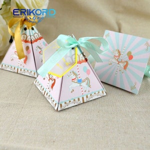 10 pièces Carrousel Découpé Au Laser Boîte De Cadeaux Et Sacs Doux Cadeau Boîtes De Bonbons Baby Shower Et Ruban De Mariage Cadeau De Fête D'anniversaire Décorations