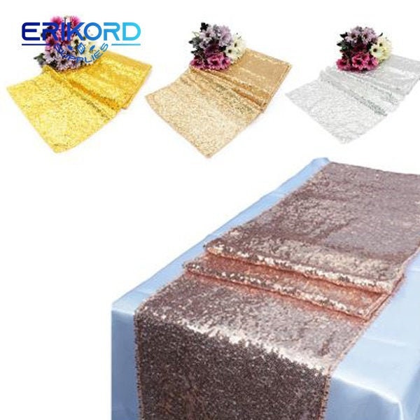 30x 275cm Sequin Table Runner Wedding Sparkly Bling Wedding Party Christmas Decoration Gold Silver Champagne Red Blue Sequin Black Sequin