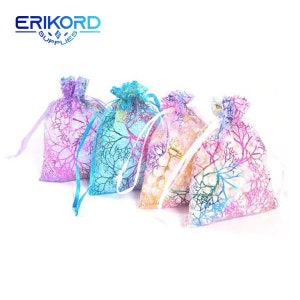 50 pièces pochette en organza à motifs cadeau de fête bleu sarcelle sacs boîte à bonbons sac à bijoux nouvel an mariage anniversaire faveurs décoration sacs en organza bricolage