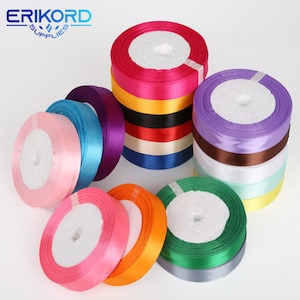 Rubans en Satin de soie de couleur unie, 25 Yards, 20mm, pour décoration de fête de mariage et de noël, rouleau de rubans gros-grain