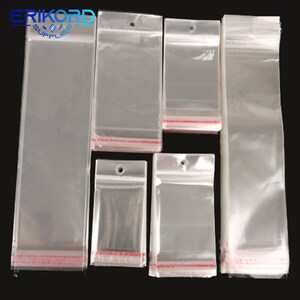 Sac de rangement en plastique Transparent auto-adhésif, 100 pièces, sac de rangement en Poly OPP avec trou de suspension, pochette d'emballage de détail
