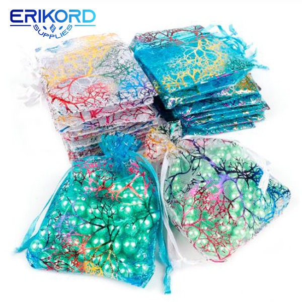 50 teile / los Bunte Organza Beutel Schmuck Verpackung Beutel Weihnachtsdekoration Hochzeit Bevorzugung Beutel & Kordelzug Geschenkbeutel