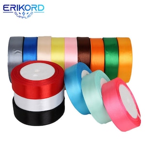 25 yards 25mm couleur unie rubans de satin de soie ruban pour fête de mariage décoration de Noël rouleau de ruban rubans gros-grain fournitures de couture