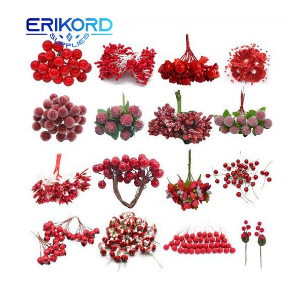 Rote Hybrid Blume Kirsche Staubblätter Beeren Bündel DIY Kuchen Weihnachten Hochzeit Geschenk Box Kränze Handwerk Dekoration