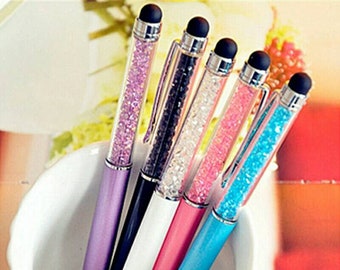 5 pcs Crystal pen Diamond ballpoint pens Stationery ballpen 2 in 1 crystal stylus pen touch pen for iPhone iPad etc