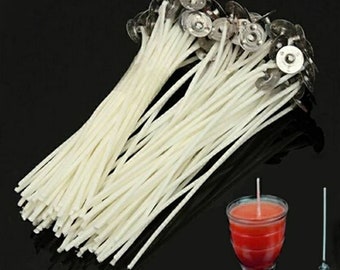 100pcs 12cm Soy Wax Candle Wicks 12cm Candle Wick Tabs Pre Waxed Candle Wicks Tabbed Soy Wick with Metal Base Candles Wick with Base Pre Cut