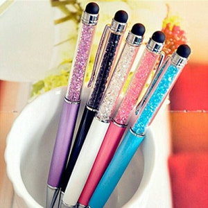 5 stks Kristal pen Diamant balpennen Briefpapier balpen 2 in 1 kristal stylus pen touch pen voor iPhone iPad etc