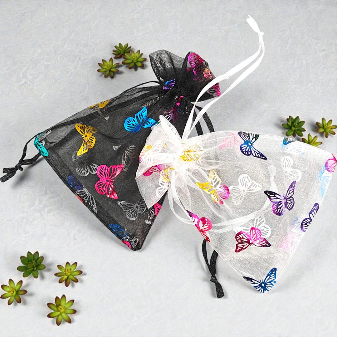 10/25/50pcs 9x12 10x15cm Rainbow Butterfly Organza Bag Drawstring Gift ...