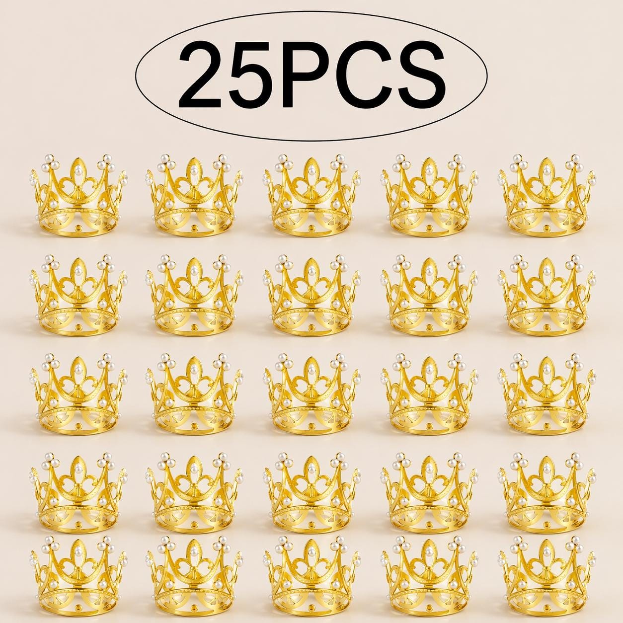 Mini Gold Crown Cake Toppers (5/25 PCS) – Princess Queen Pearl Crowns ...