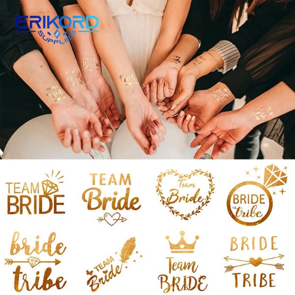 10 pièces équipe mariée tribu doré tatouage autocollants EVJF fête de la poule demoiselle d'honneur décor mariage fiançailles douche nuptiale mariée à être fournitures