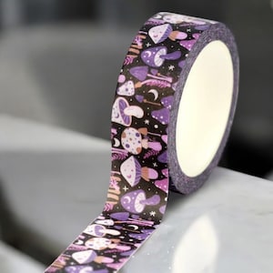 1.5 cm * 10 m パープルマッシュルーム和紙テープ | コテージコアマスキングテープ | スクラップブッキング、ジャーナリング、かわいい文房具
