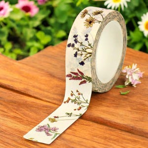 Nastro washi botanico vintage / Nastro di carta con fiori selvatici ed erbe / Forniture artigianali fai da te per diario e scrapbooking