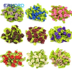 100 Pcs Artificial Mini Silk Rosettes Fabric Flowers Heads Making Handmade Satin Ribbon Roses DIY Craft for Wedding Decoration image 1