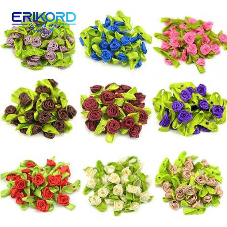 100 Pcs Artificial Mini Silk Rosettes Fabric Flowers Heads Making Handmade Satin Ribbon Roses DIY Craft for Wedding Decoration image 1