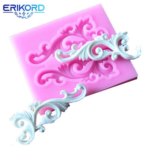 Baroque Fondant Molds For Cake Decorating (3 Pcs) Baroque Scroll Border Silicone Molds, Feather Chocolate Candy Molds For Cupcake Toppers, Sugar Craft Paste, Epoxy Resin Crafts, Polymer Clay